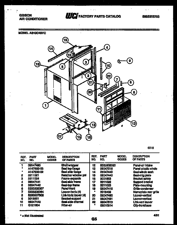 CABINET PARTS Diagram and Parts List for AS10C4SVC  Gibson Air Conditioner