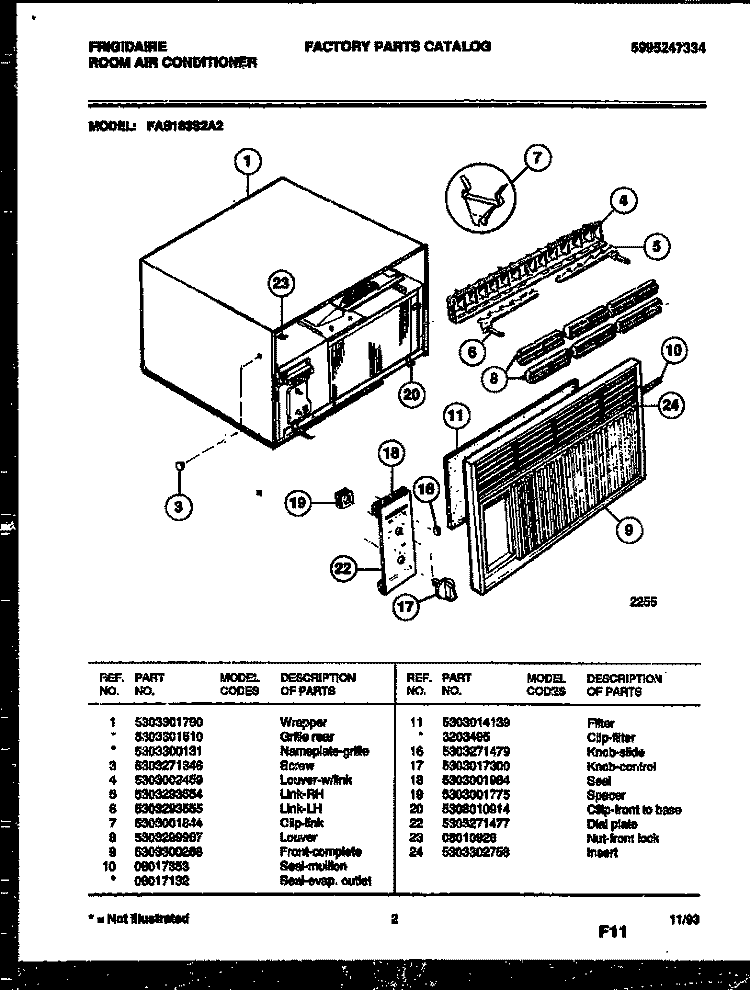 CABINET PARTS Diagram and Parts List for FAS183S2A2  Frigidaire Air Conditioner