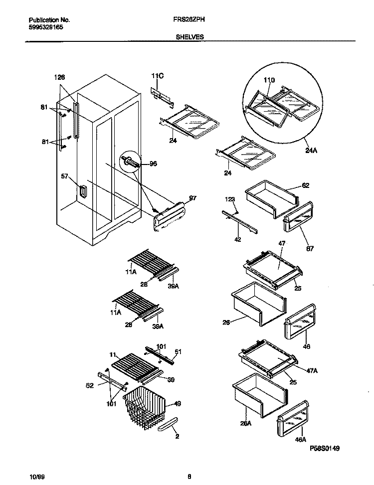 SHELVES Diagram and Parts List for FRS26ZPHD1  Frigidaire Refrigerator