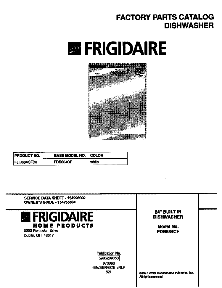 COVER Diagram and Parts List for FDB634CFS0  Frigidaire Dishwasher