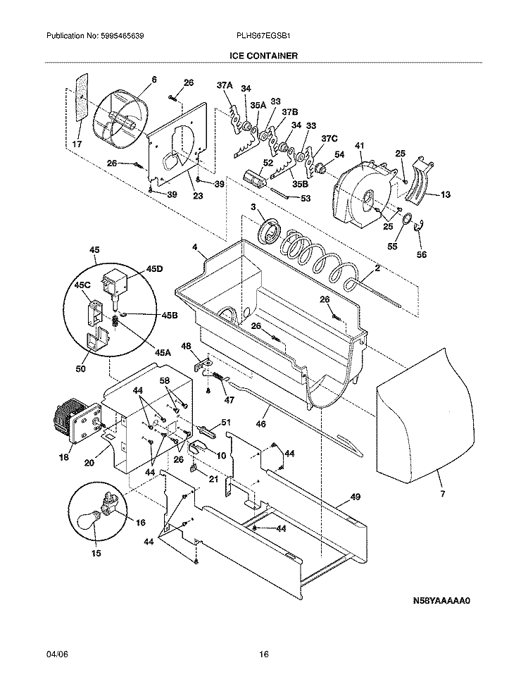 ICE CONTAINER Diagram and Parts List for PLHS67EGSB1  Frigidaire Refrigerator