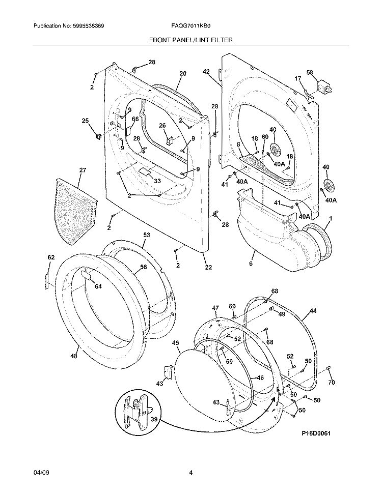 FRONT PANEL/LINT FILTER Diagram and Parts List for FAQG7011KB0  Frigidaire Dryer