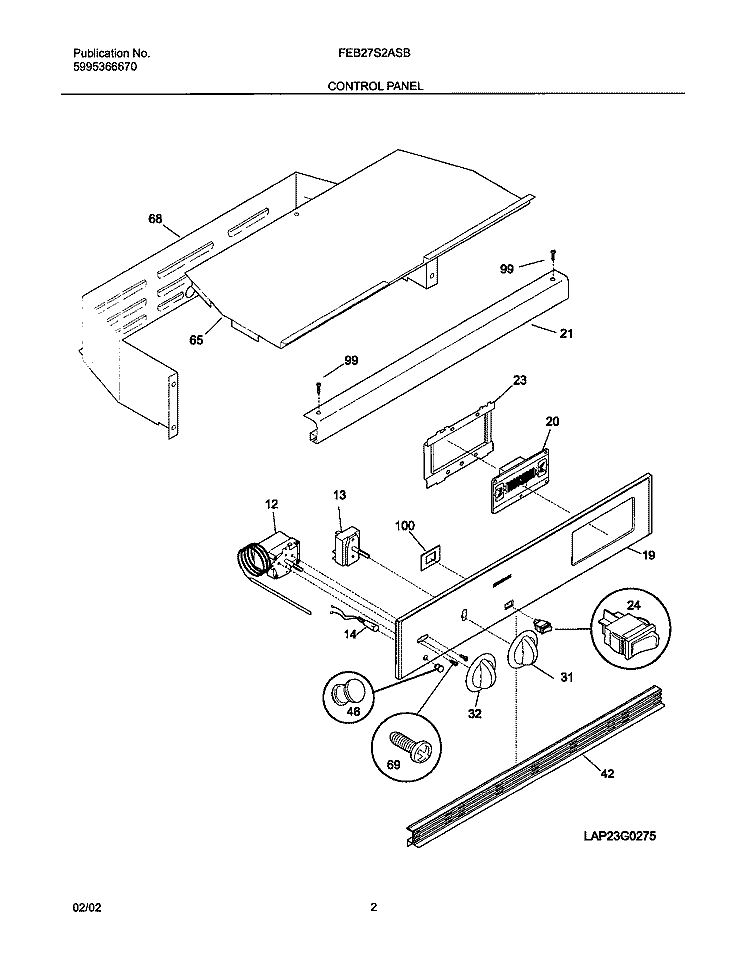 CONTROL PANEL Diagram and Parts List for FEB27S2ASB  Frigidaire Wall Oven