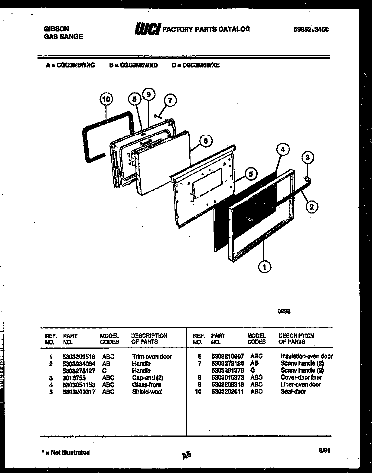 DOOR PARTS Diagram and Parts List for CGC3M6WXE  Gibson Range