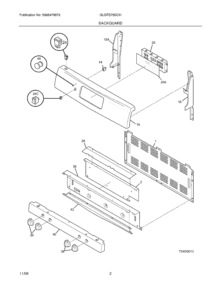 BACKGUARD Diagram and Parts List for GLGFS75DCH  Frigidaire Range