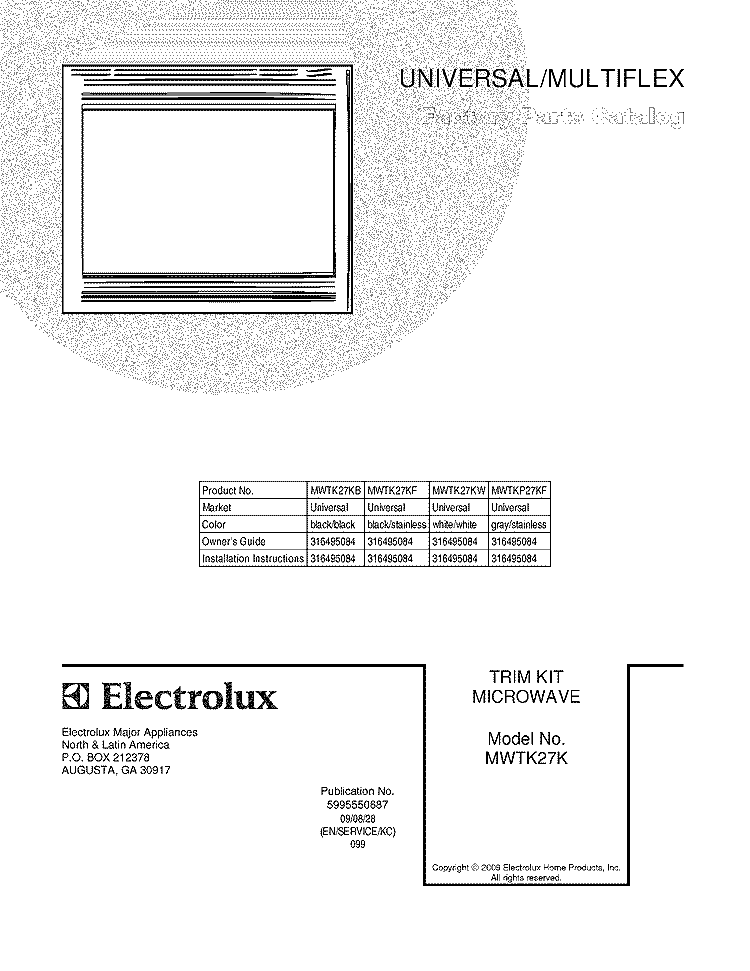 COVER Diagram and Parts List for MWTK27KW  Uni Microwave