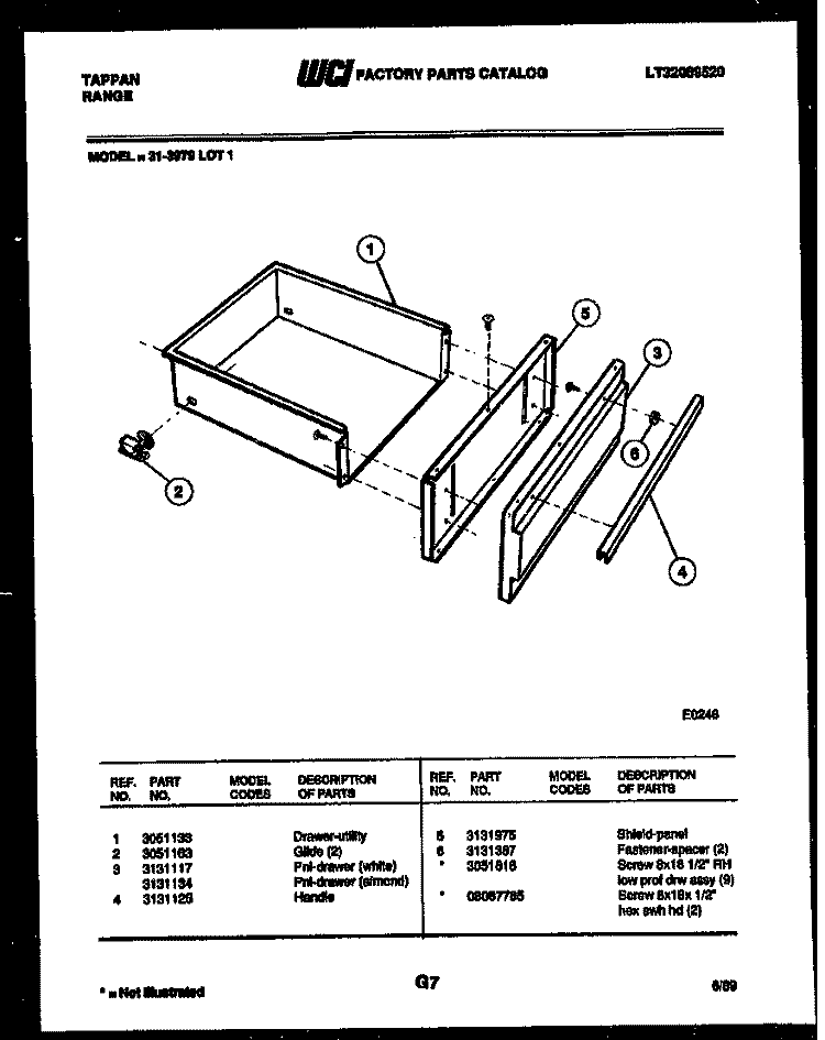 DRAWER PARTS Diagram and Parts List for 31-3979-23-01  Tappan Range