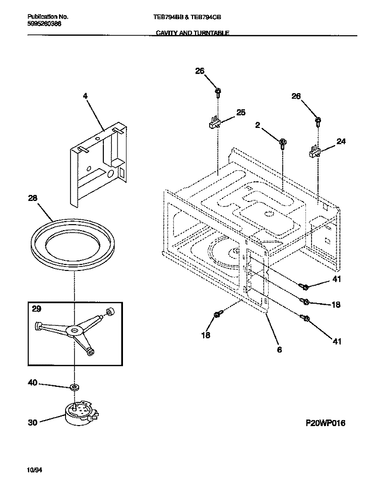 CAVITY AND TURNTABLE Diagram and Parts List for TEB794BBBA  Tappan Microwave Oven Combo