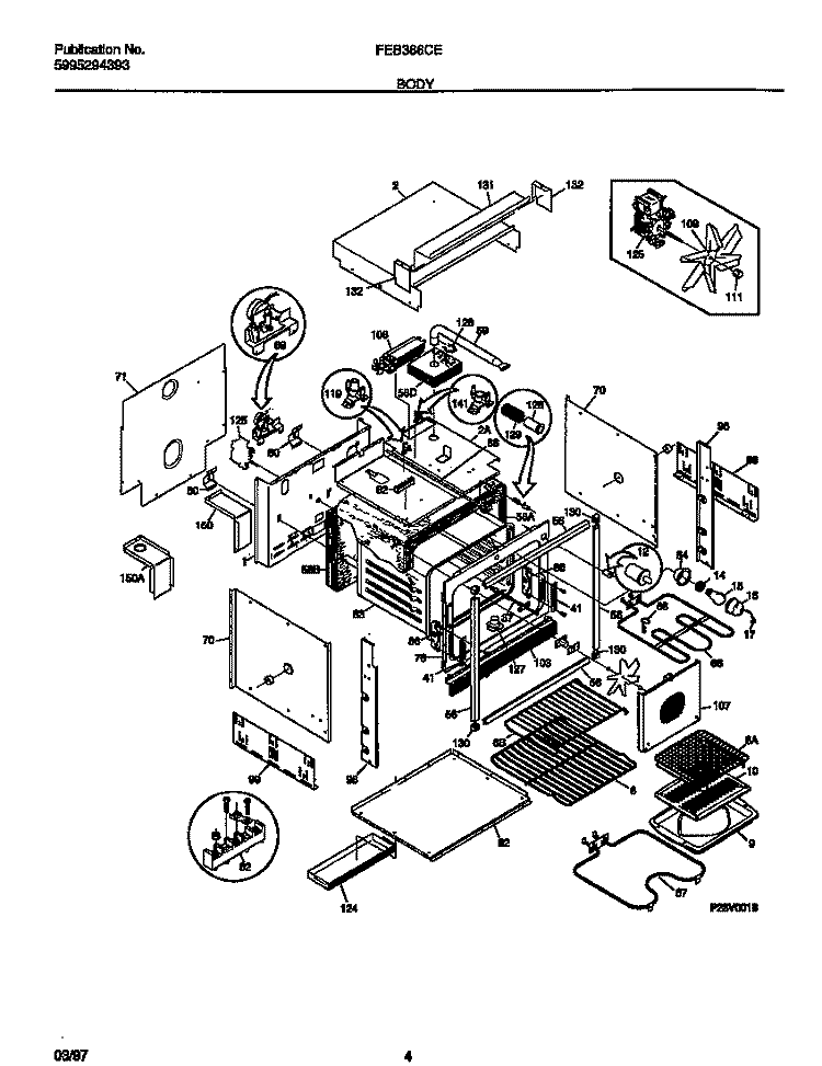 BODY Diagram and Parts List for FEB386CETC  Frigidaire Wall Oven