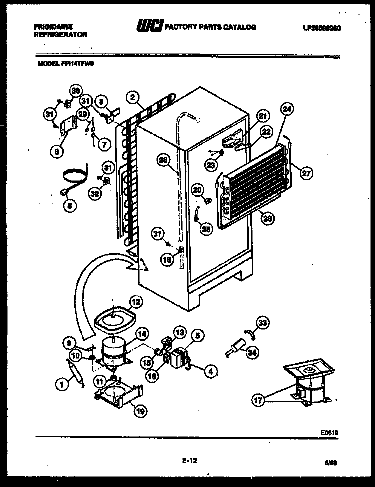 SYSTEM AND AUTOMATIC DEFROST PARTS Diagram and Parts List for FPI14TFF0  Frigidaire Refrigerator