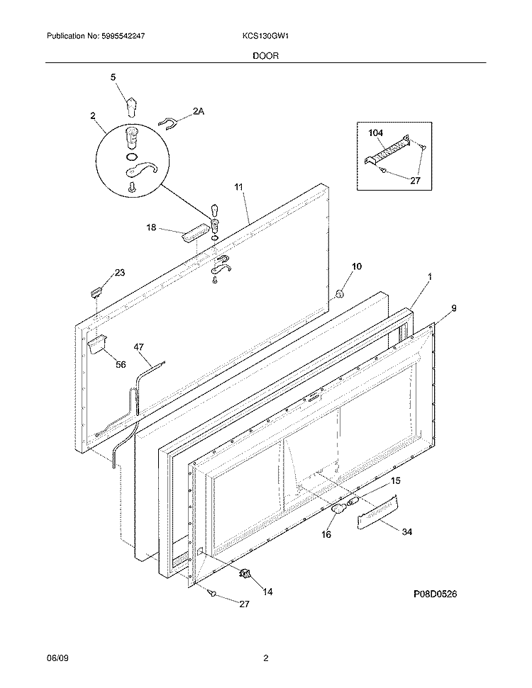 DOOR Diagram and Parts List for KCS130GW1  Kelvinator Freezer