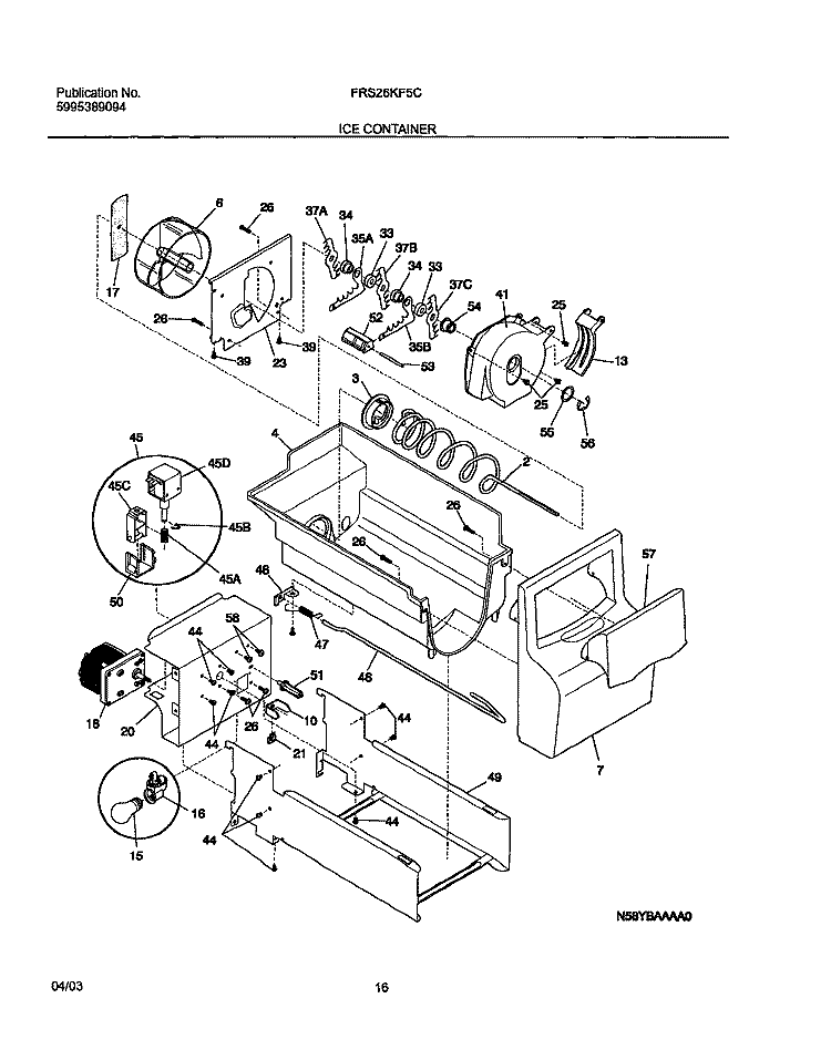 ICE CONTAINER Diagram and Parts List for FRS26KF5CB0  Frigidaire Refrigerator