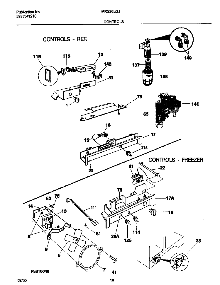 CONTROLS Diagram and Parts List for MRS26LGJQ1  Frigidaire Refrigerator