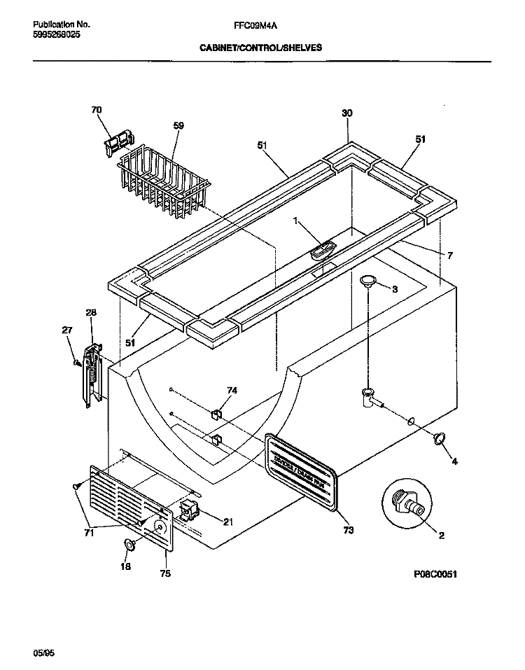 CABINET / CONTROL / SHELVES Diagram and Parts List for FFC09M4AW3  Frigidaire Freezer