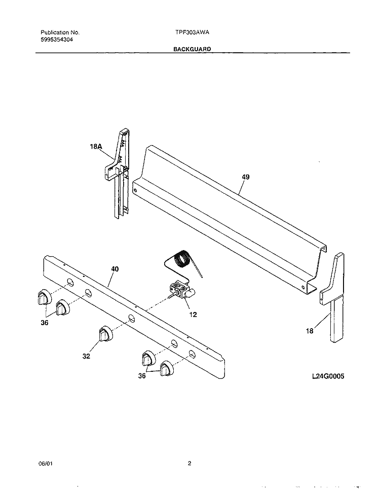 BACKGUARD Diagram and Parts List for TPF303AWA  Tappan Range