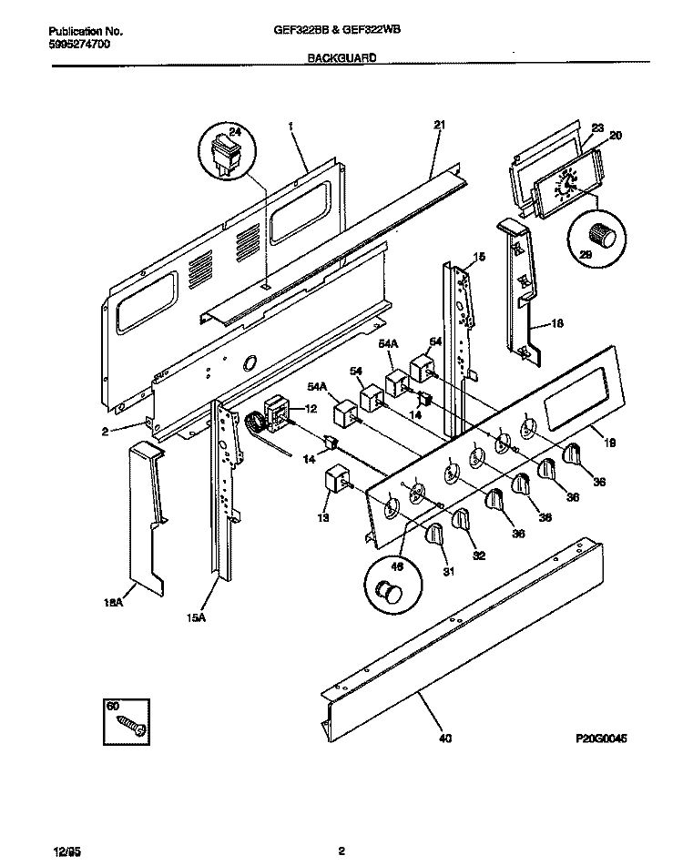 BACKGUARD Diagram and Parts List for GEF322BBDC  Gibson Range
