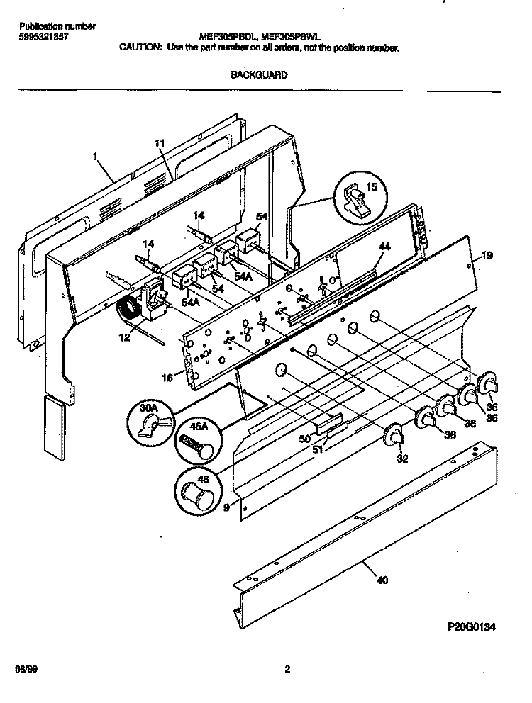 BACKGUARD Diagram and Parts List for MEF305PBDL  Frigidaire Range
