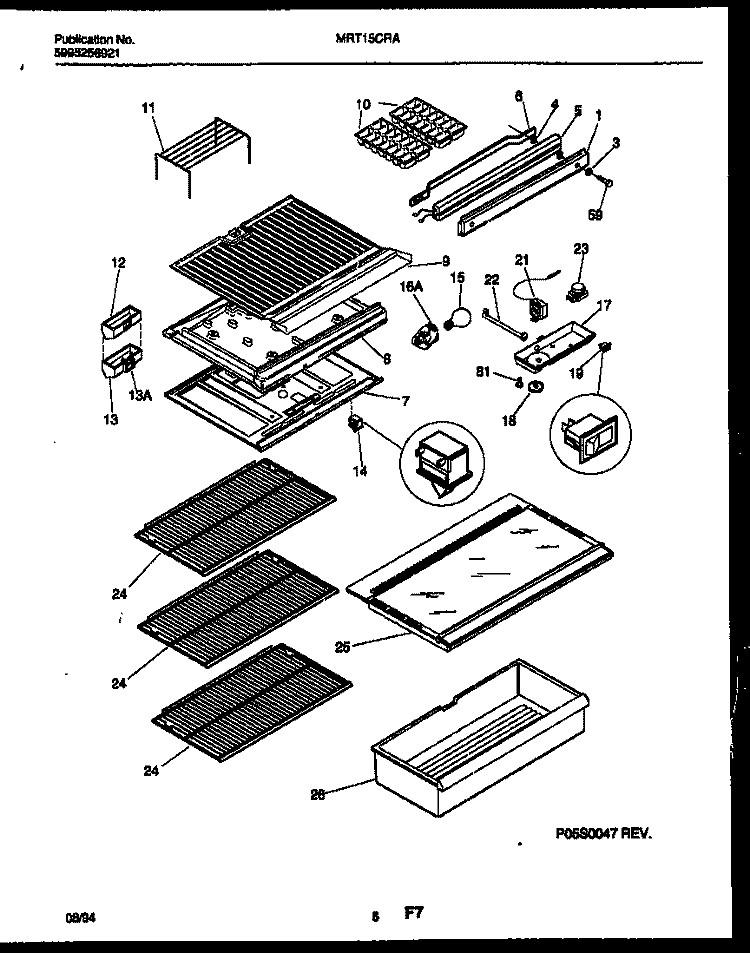 SHELVES AND SUPPORTS Diagram and Parts List for MRT15CRAY1  Uni Refrigerator