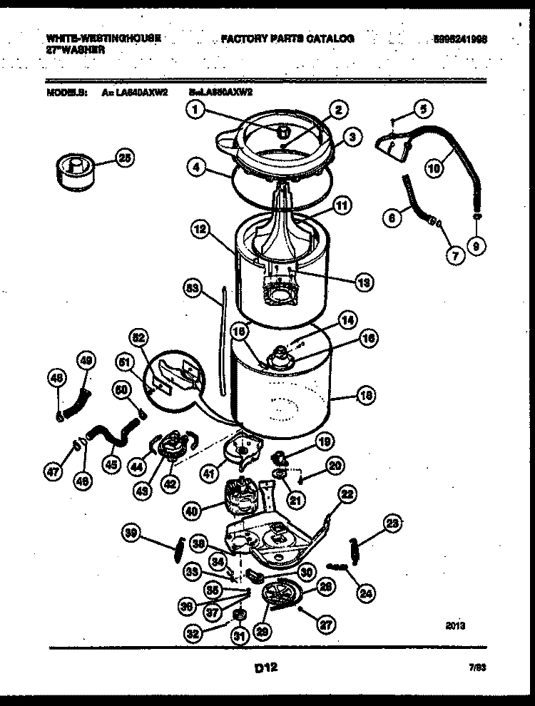 TUB DETAIL Diagram and Parts List for LA650AXW2  Frigidaire Washer