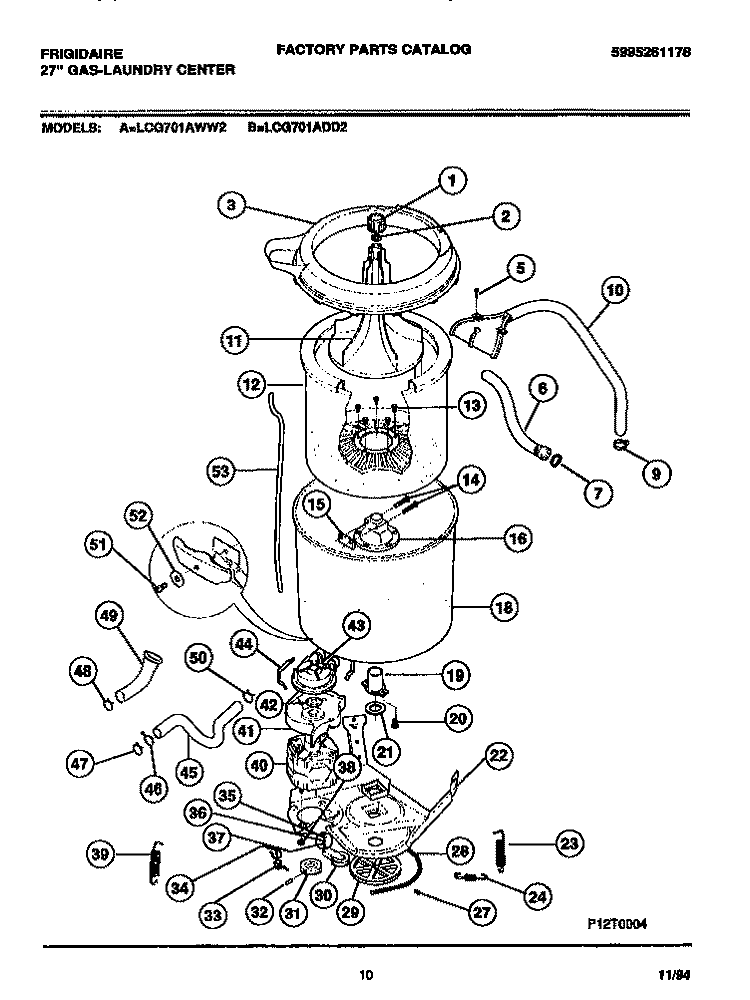 WASHER - TUBS, HOSES, MOTOR Diagram and Parts List for LCG701ADD2  Frigidaire Washer Dryer Combo
