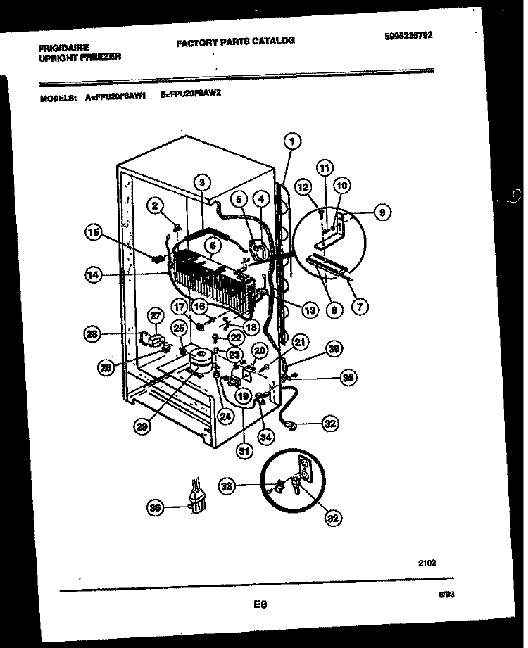 SYSTEM AND AUTOMATIC DEFROST PARTS Diagram and Parts List for FFU20F6AW2  Frigidaire Freezer