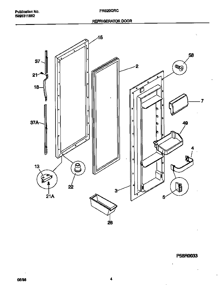 REFRIGERATOR DOOR Diagram and Parts List for FRS20QRCD5  Frigidaire Refrigerator