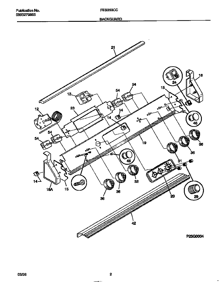 BACKGUARD Diagram and Parts List for FES353CCDD  Frigidaire Range