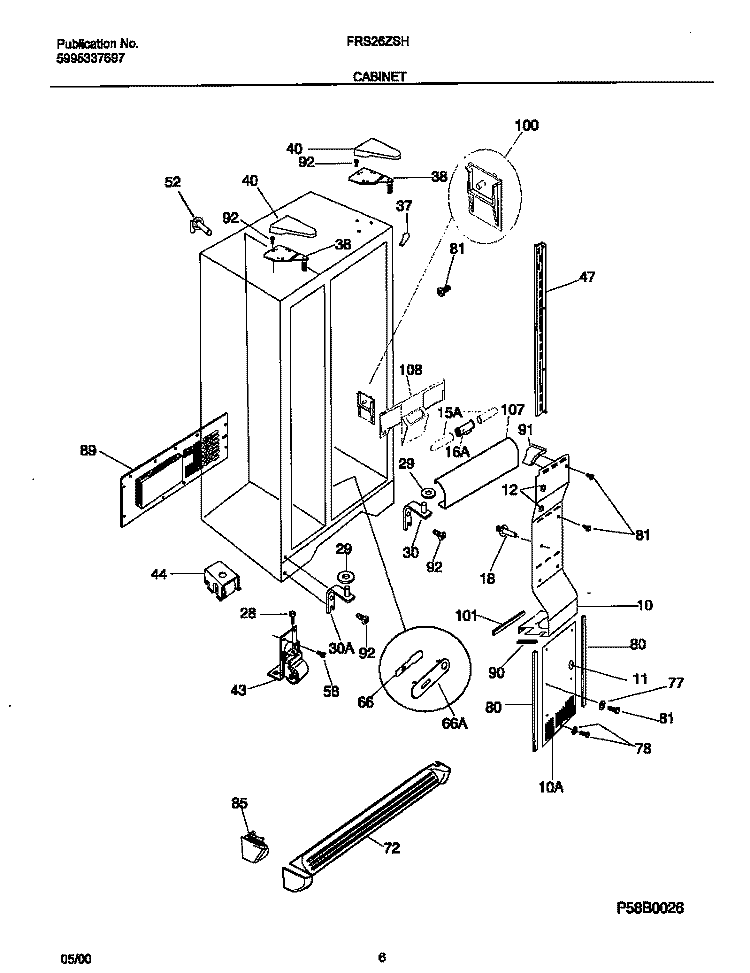 CABINET Diagram and Parts List for FRS26ZSHB3  Frigidaire Refrigerator