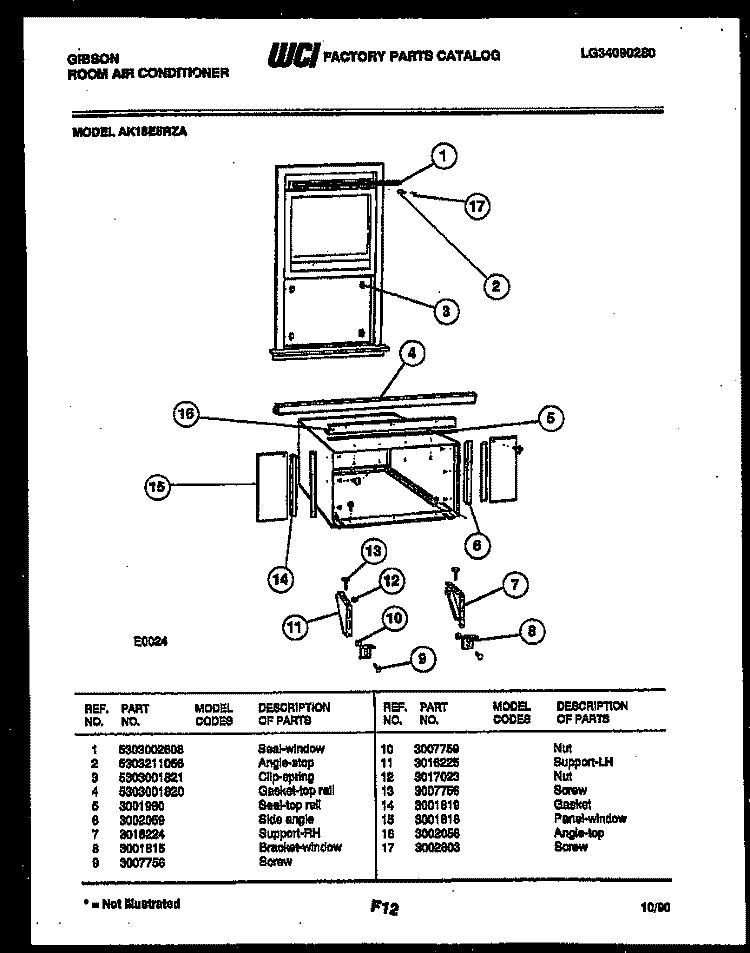 CABINET AND INSTALLATION PARTS Diagram and Parts List for AK18E5RZA  Gibson Air Conditioner