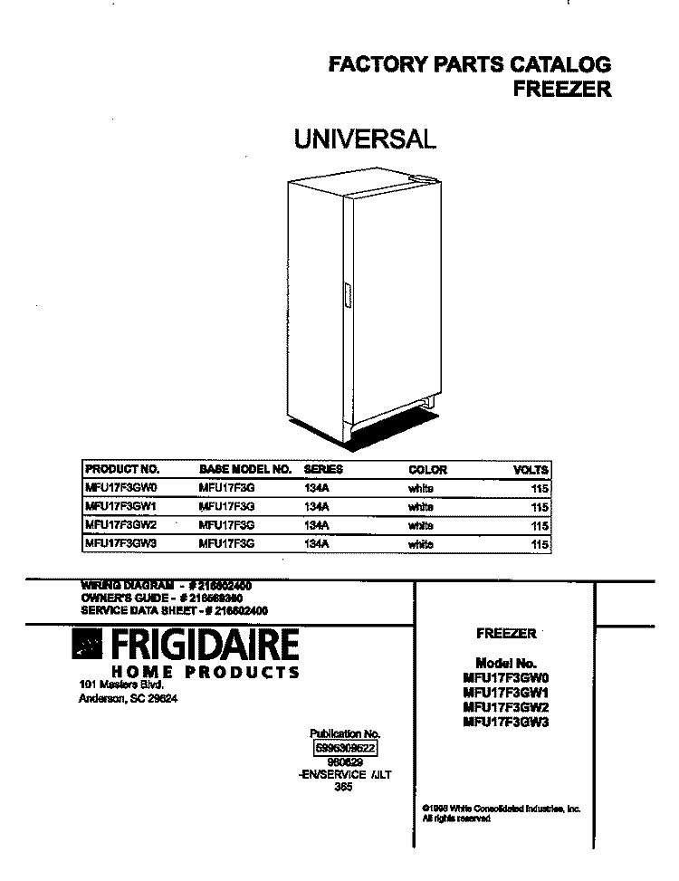 COVER Diagram and Parts List for MFU17F3GW1  Uni Freezer