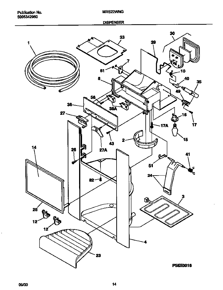 DISPENSER Diagram and Parts List for MRS22WNGW7  Frigidaire Refrigerator