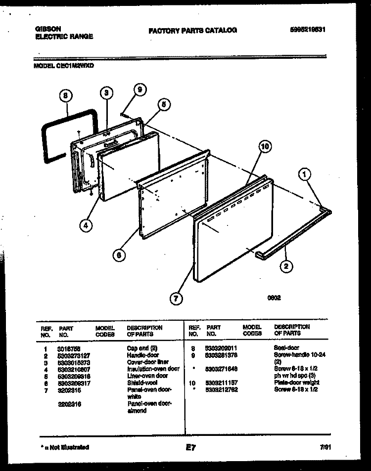 DOOR PARTS Diagram and Parts List for CEC1M2WXD  Gibson Range