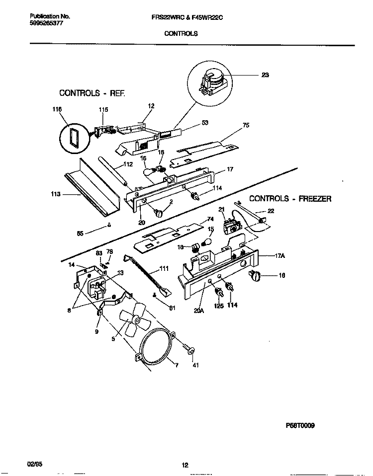CONTROLS Diagram and Parts List for F45WR22CW0  Frigidaire Refrigerator