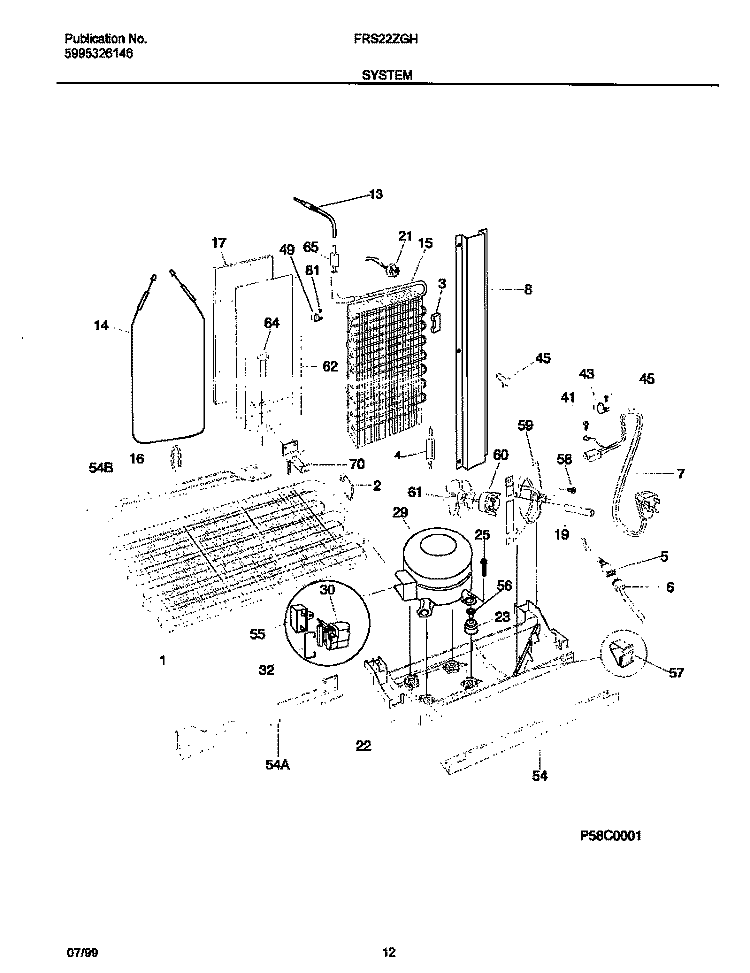 SYSTEM Diagram and Parts List for FRS22ZGHD1  Frigidaire Refrigerator