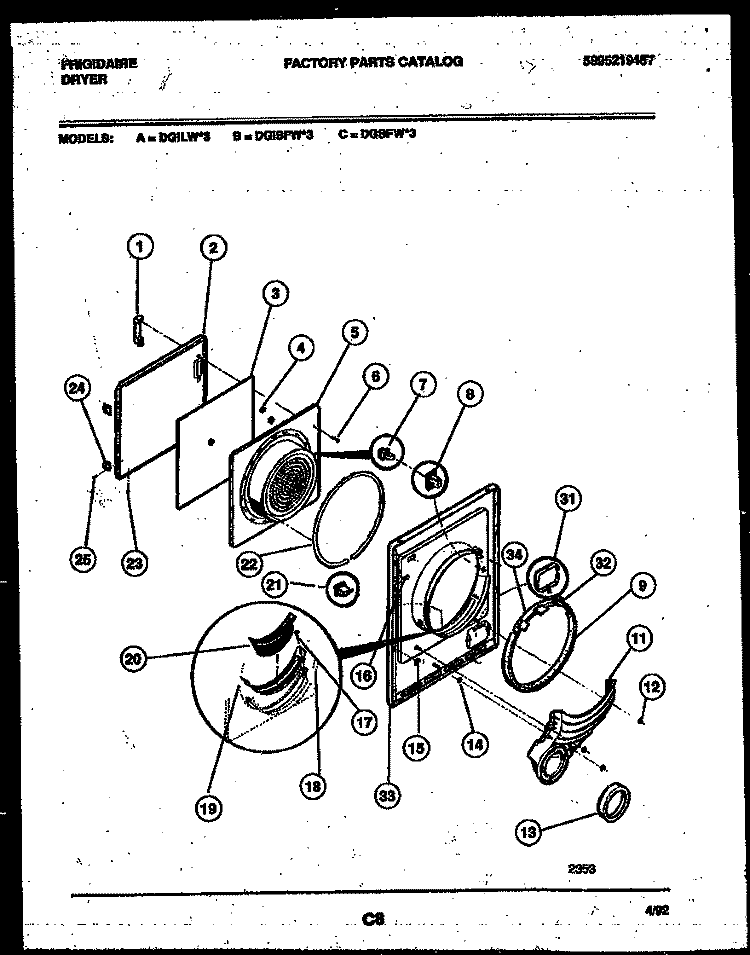 DOOR PARTS Diagram and Parts List for DGILL3  Frigidaire Dryer