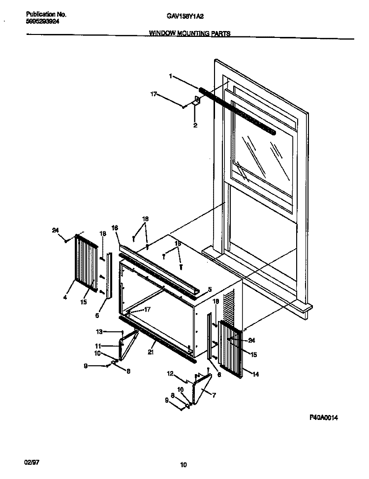 WINDOW MOUNTING PARTS Diagram and Parts List for GAV158Y1A2  Gibson Air Conditioner