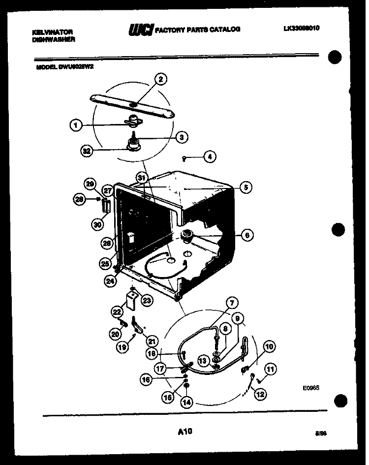 INNER TUB PARTS Diagram and Parts List for DWU6025W2  Kelvinator Dishwasher