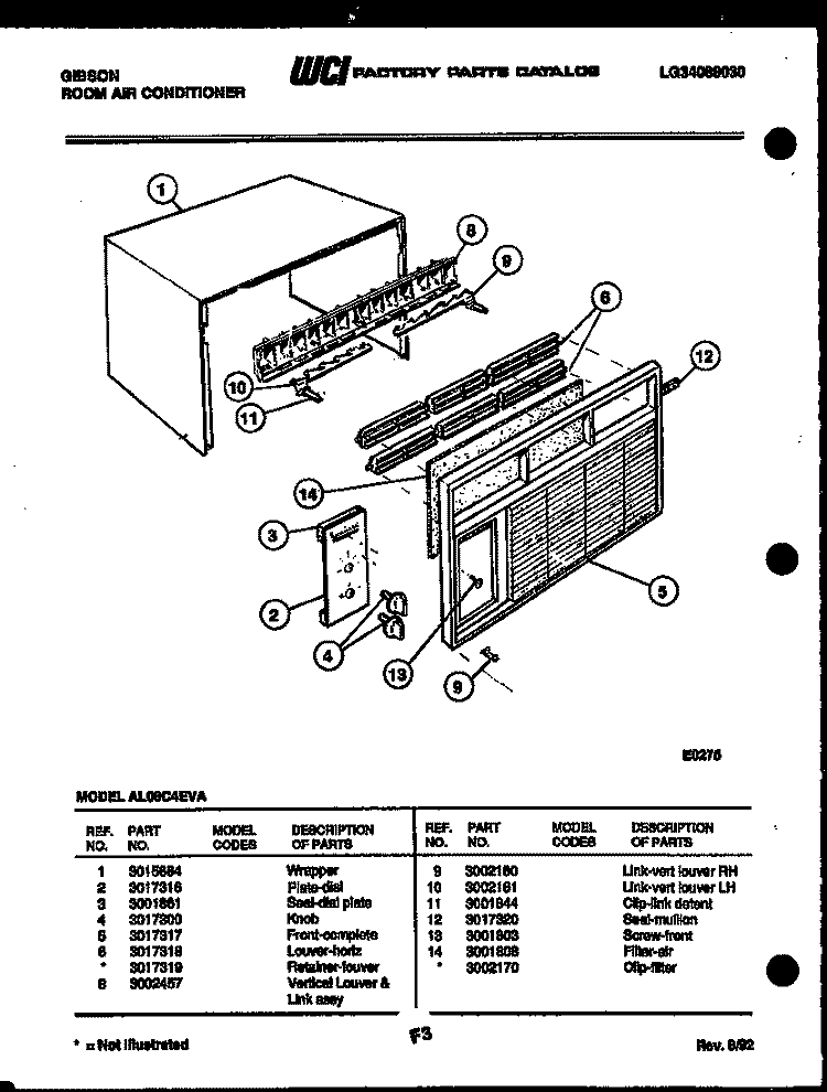 CABINET PARTS Diagram and Parts List for AL08C4EVA  Gibson Air Conditioner