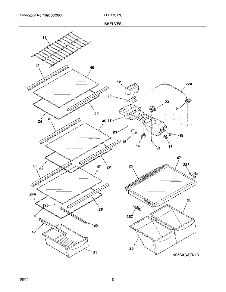 SHELVES Diagram and Parts List for FFHT1817LB5  Frigidaire Refrigerator