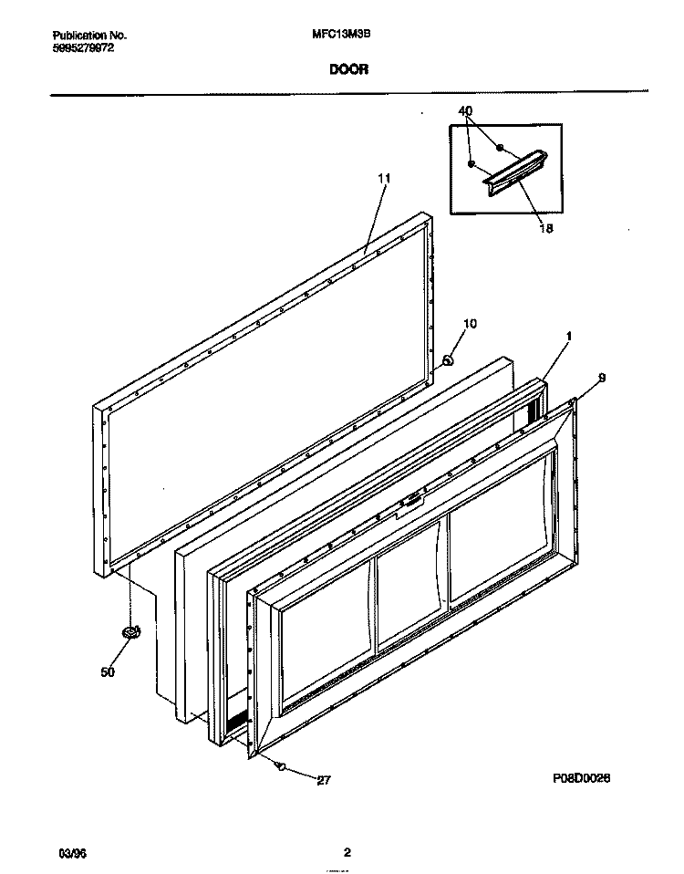 DOOR Diagram and Parts List for MFC13M3BW2  Frigidaire Freezer