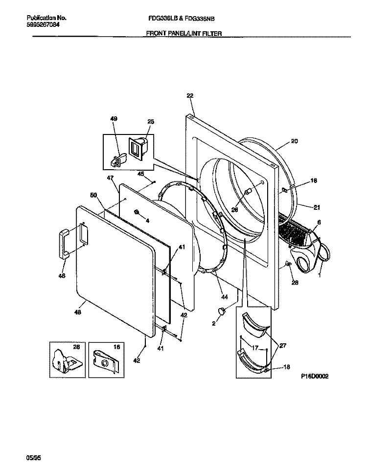 FRONT PANEL / LINT FILTER Diagram and Parts List for FDG336NBS1  Frigidaire Dryer
