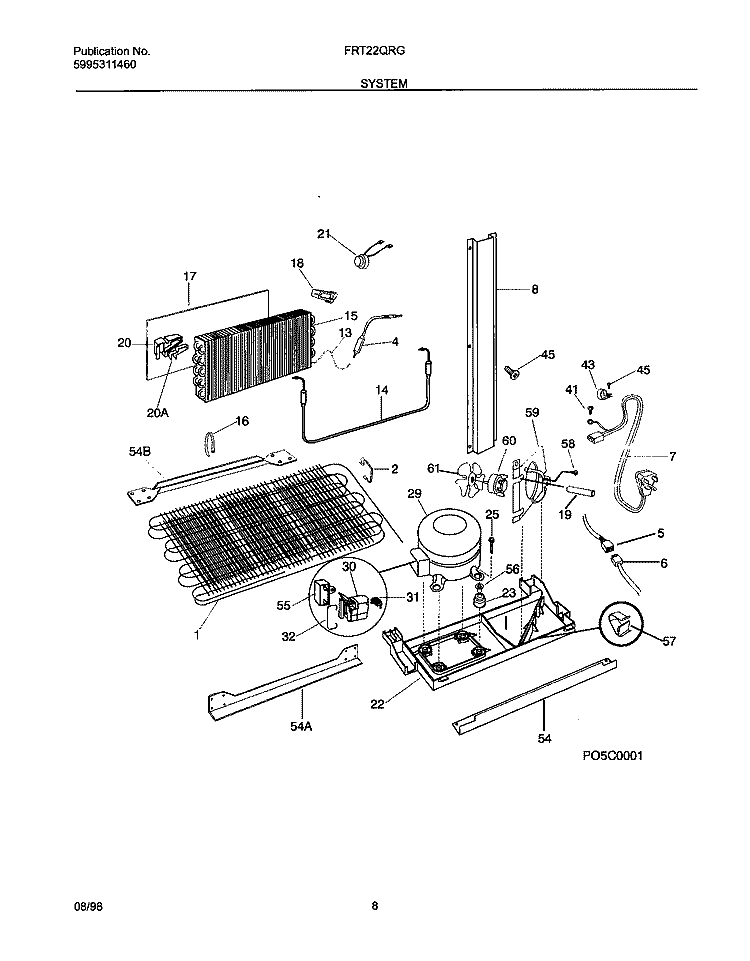 SYSTEM Diagram and Parts List for FRT22QRGD1  Frigidaire Refrigerator