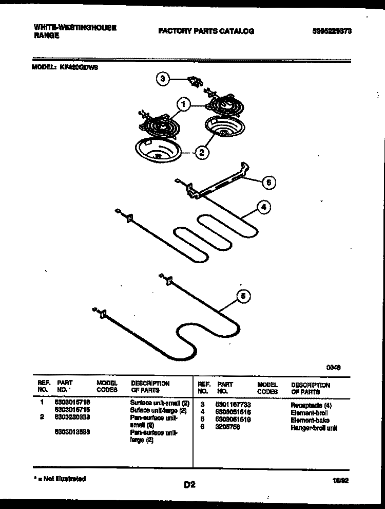 BROILER PARTS Diagram and Parts List for KF420GDD8  Frigidaire Range