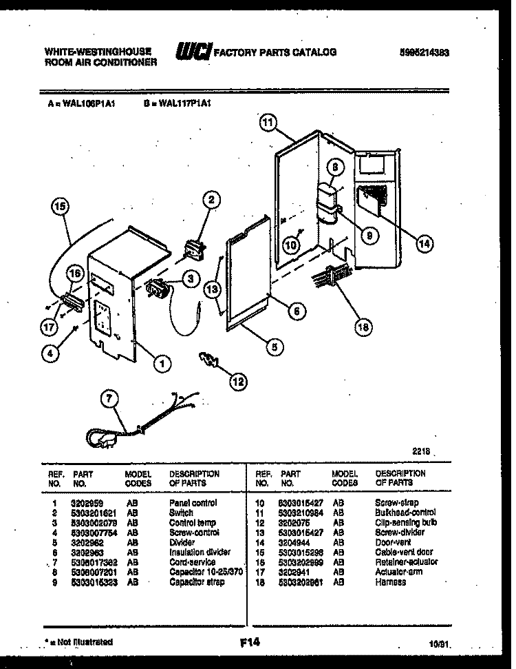 ELECTRICAL PARTS Diagram and Parts List for WAL106P1A1  Frigidaire Air Conditioner
