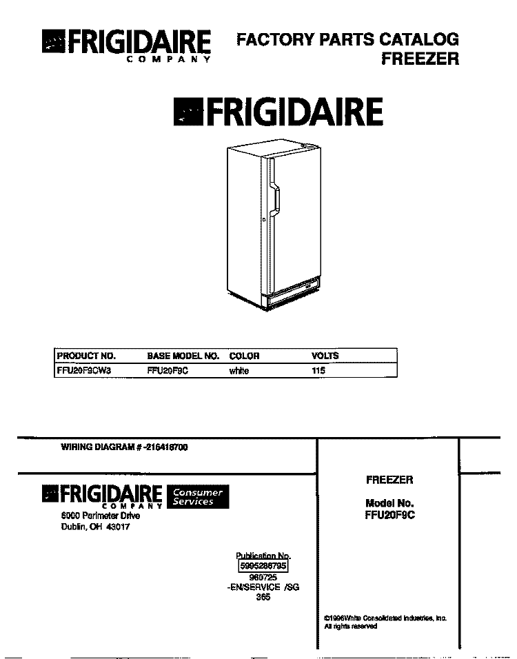COVER Diagram and Parts List for FFU20F9CW3  Frigidaire Freezer