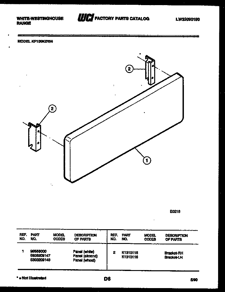 PANEL WITH BRACKET Diagram and Parts List for KF100KDW4  Frigidaire Range