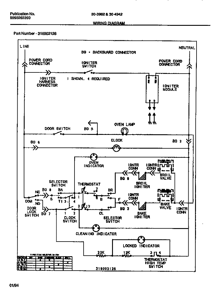 WIRING DIAGRAM Diagram and Parts List for 30-3982-23-05  Tappan Range