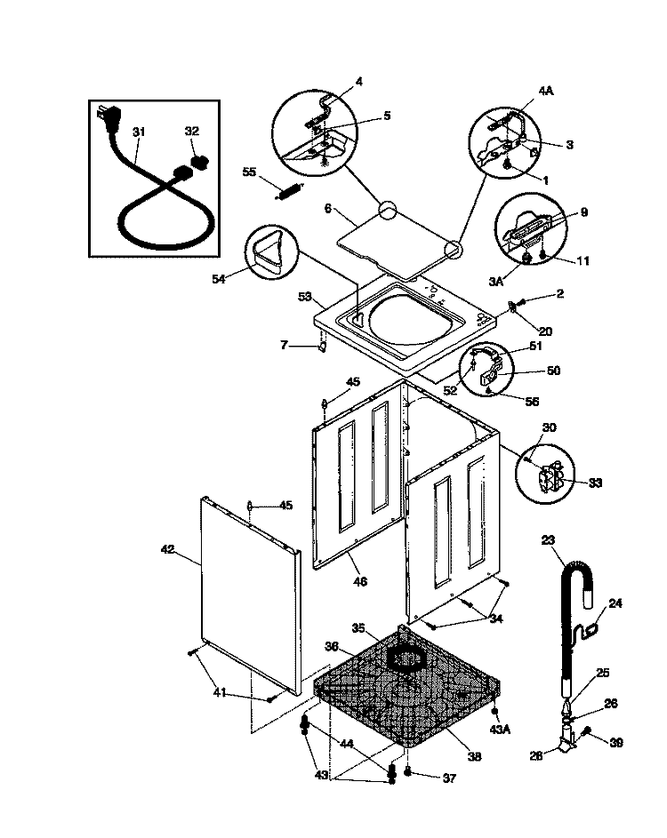 CABINET / TOP Diagram and Parts List for WWX645RBW3  Frigidaire Washer