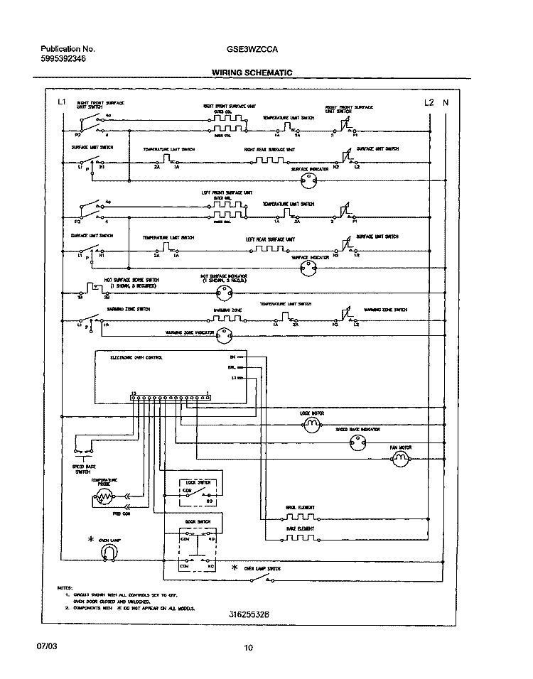 WIRING SCHEMATIC Diagram and Parts List for GSE3WZCCA  Frigidaire Range