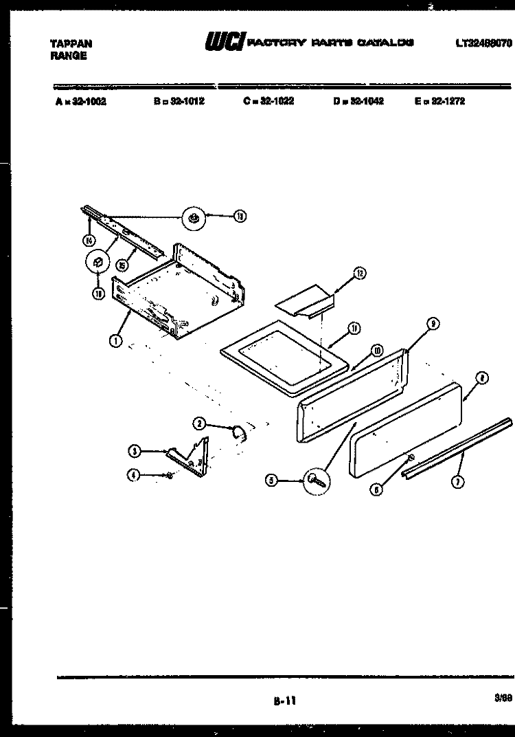 BROILER DRAWER PARTS Diagram and Parts List for 32-1012-45-10  Tappan Range